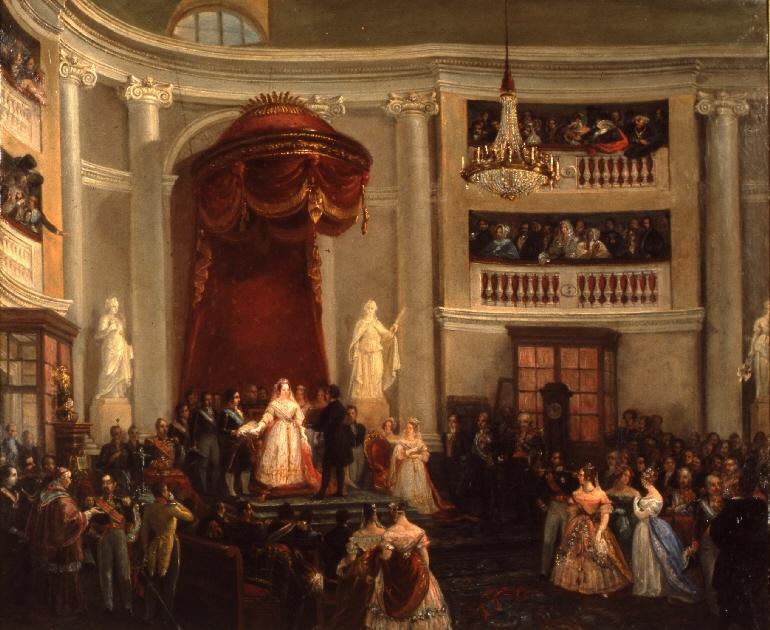 Escena parlamentaria o retrato oficial relacionado con el reinado de Isabel II