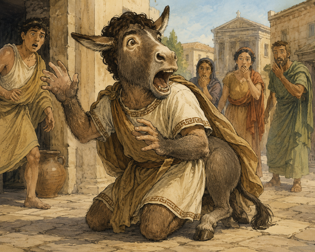 Lucio transformado en asno en una ilustración de la obra de Apuleyo