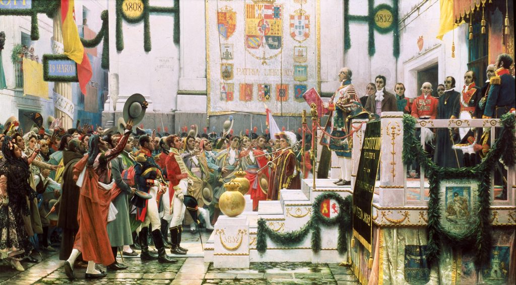 Diputados reunidos en Cádiz durante la promulgación de la Constitución de 1812