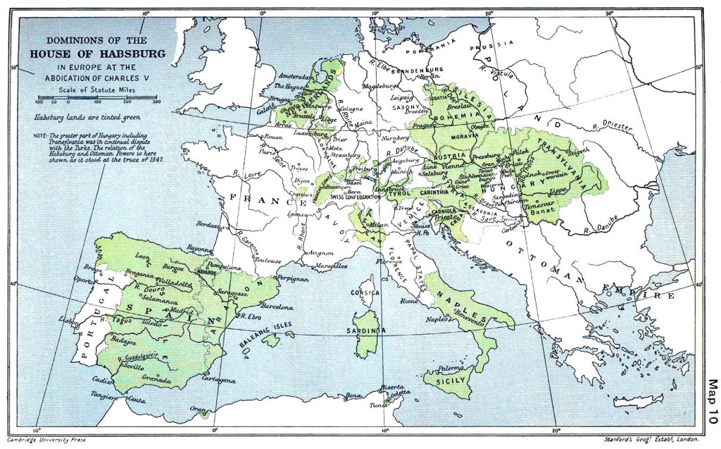 Mapa de los territorios de la Monarquía Hispánica durante la dinastía de los Austrias