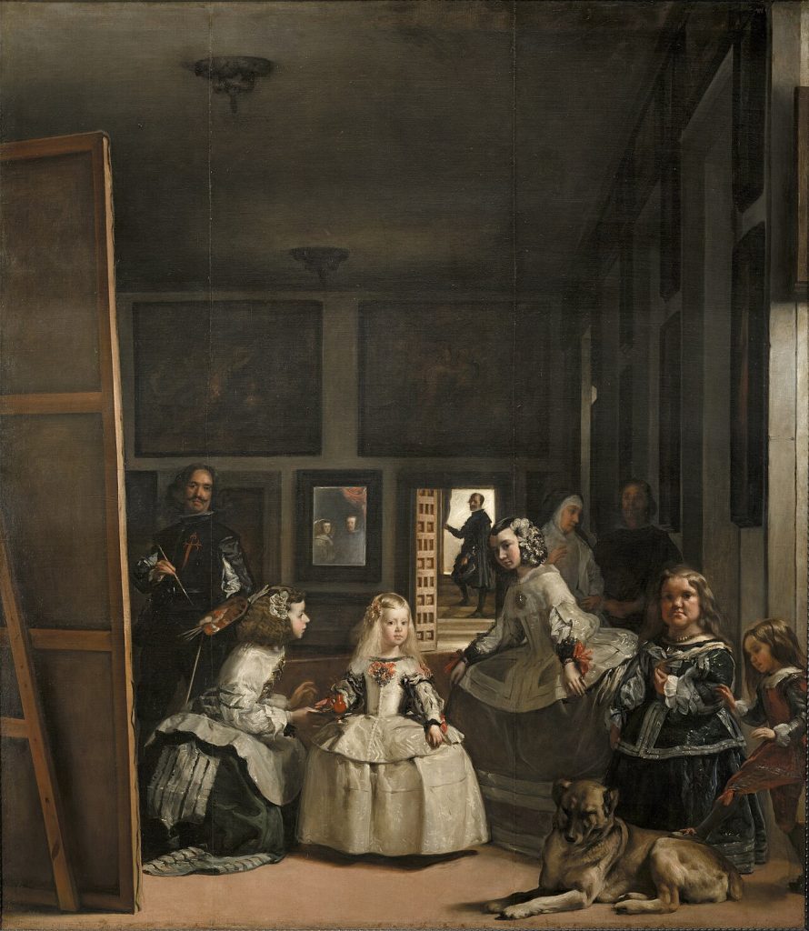 Las Meninas de Diego Velázquez, con la infanta Margarita en el centro y el pintor a la izquierda