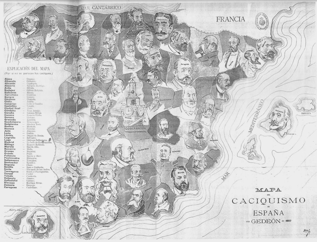 Mapa satírico del caciquismo en España publicado en 1897 por Joaquín Moya